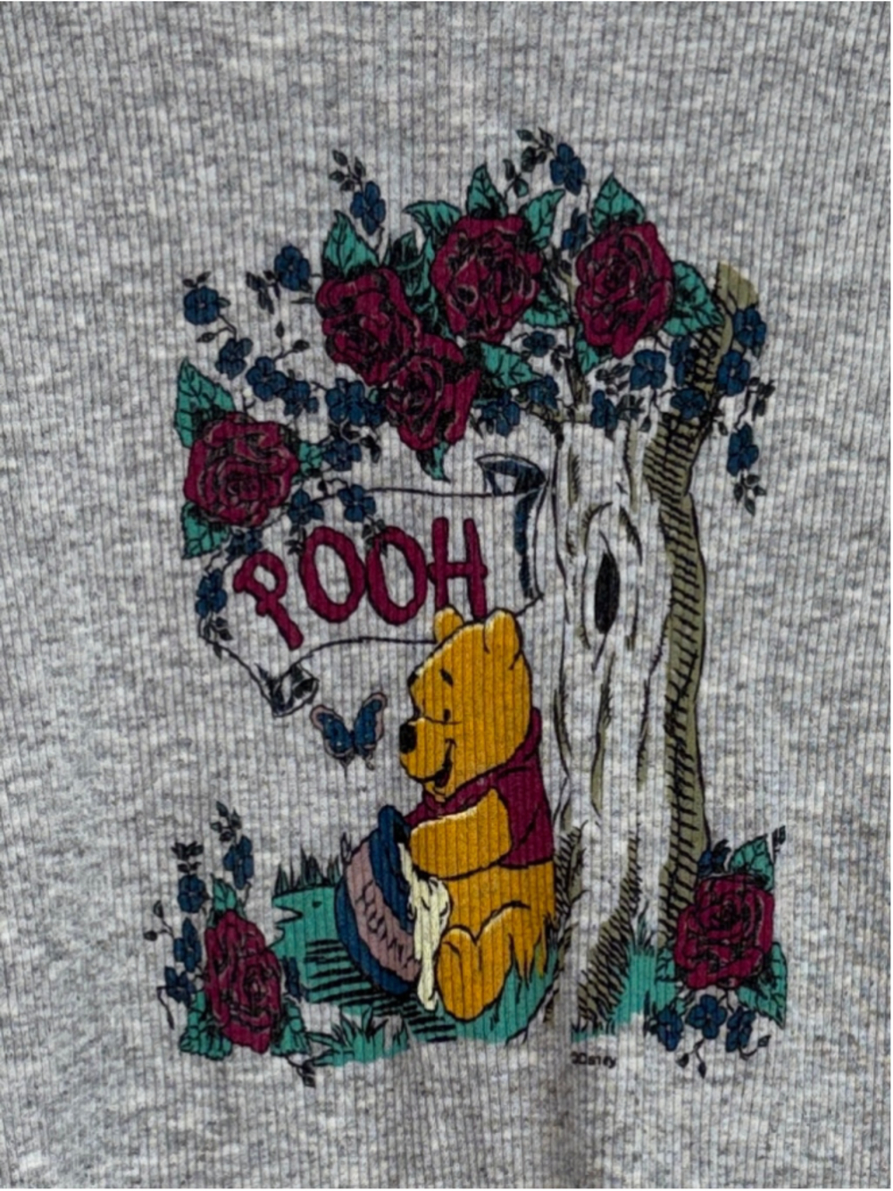 Vintage Y2K Disney Winnie The Pooh Long Sleeve Ribbed Tee Small Grey Red - Picture 3 of 7